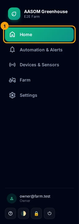 The side menu: press Home (1) to open the Home page.